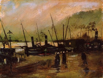  Vincent Pintura Art%C3%ADstica - Muelle con barcos en Amberes Vincent van Gogh
